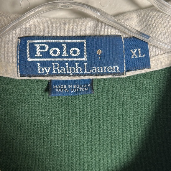 Vintage Polo Ralph Lauren Terrycloth Cotton Polo Green Navy White striped Sz XL - Picture 3 of 11